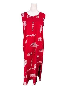 Exist Sports Line M 100% Cotton Sleeveless Tank Midi Dress Red Fish Print Beach